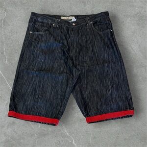Stylish Dark Denim Jean Shorts with Red Trim